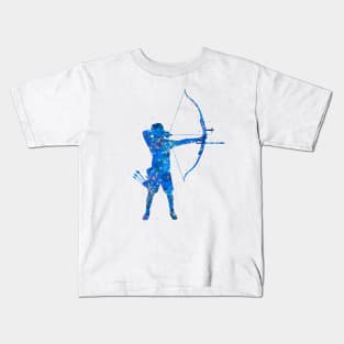 Archery man blue art Kids T-Shirt